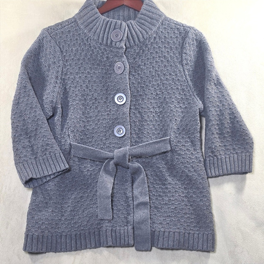 Alfani Women XL Grey Popcorn Knit Belted Cardigan Mock Neck 3/4 Sleeve Wool